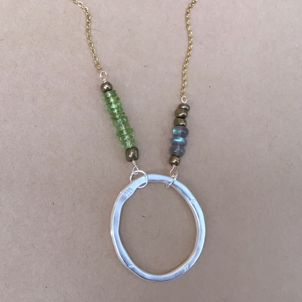 New Sundance charm necklace natural labradorite peridot silver 925 gold plated